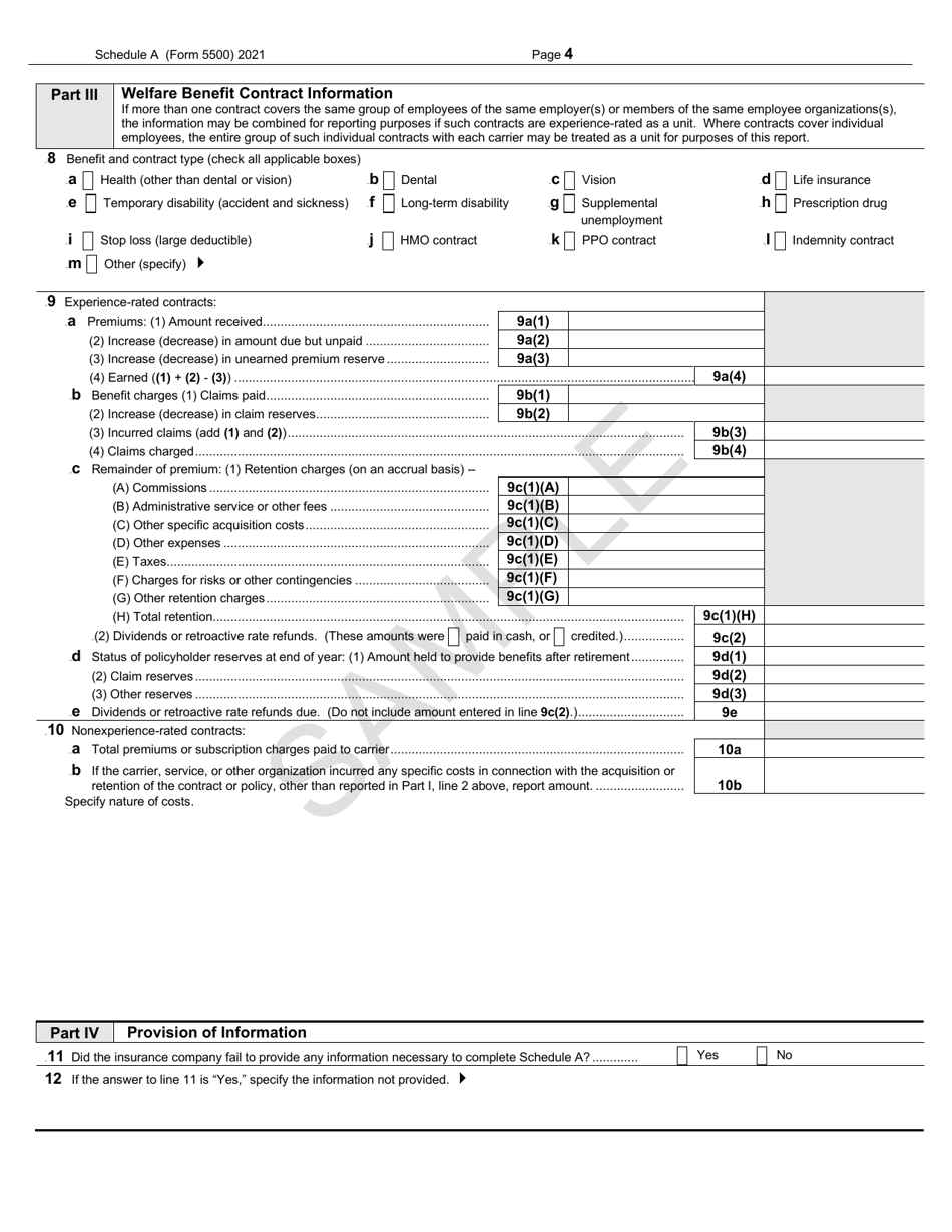 Form 5500 Schedule A Insurance Information - Sample, Page 4