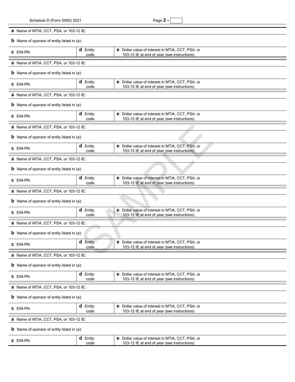 Form 5500 Schedule D Dfe / Participating Plan Information - Sample, Page 2