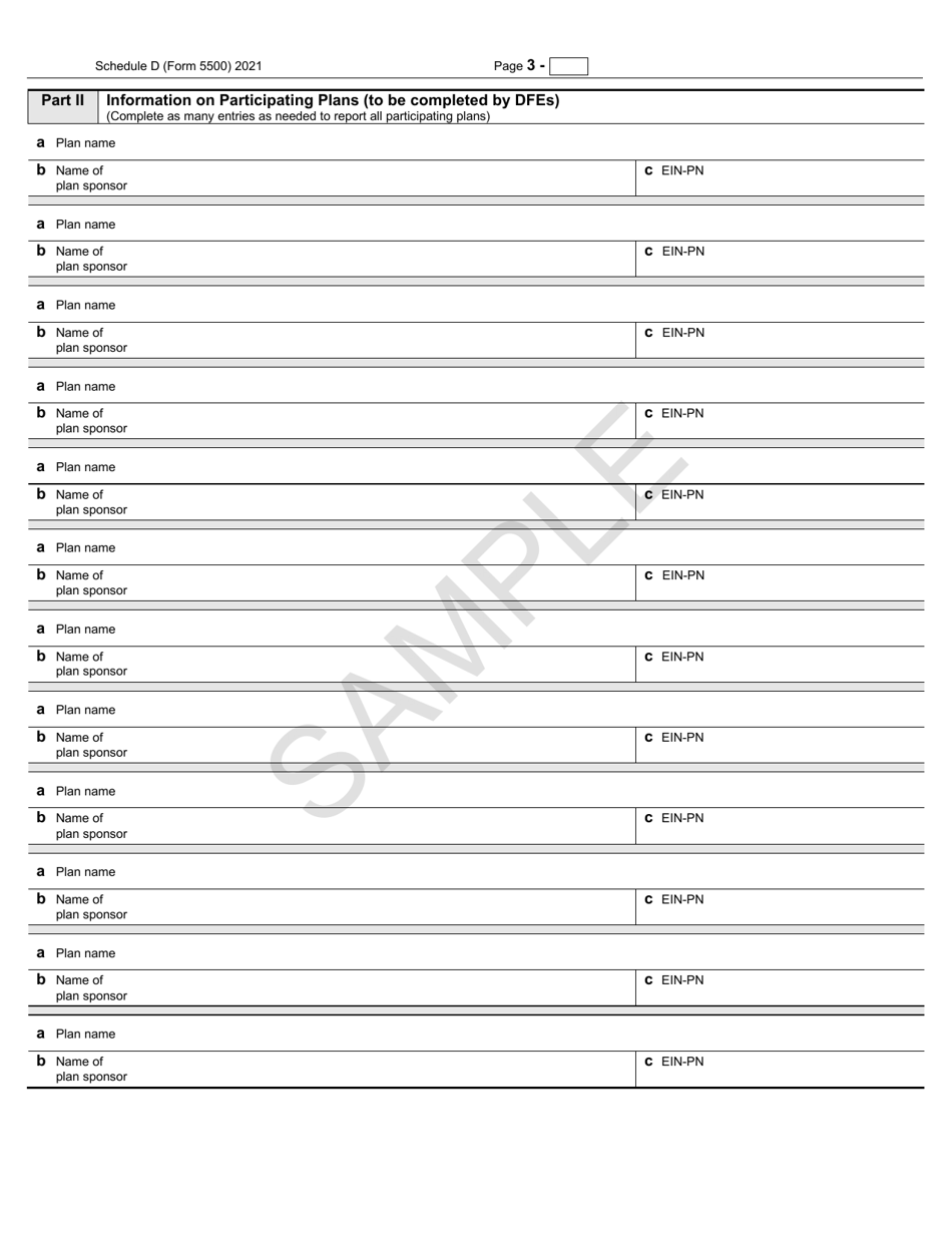 Form 5500 Schedule D Dfe / Participating Plan Information - Sample, Page 3
