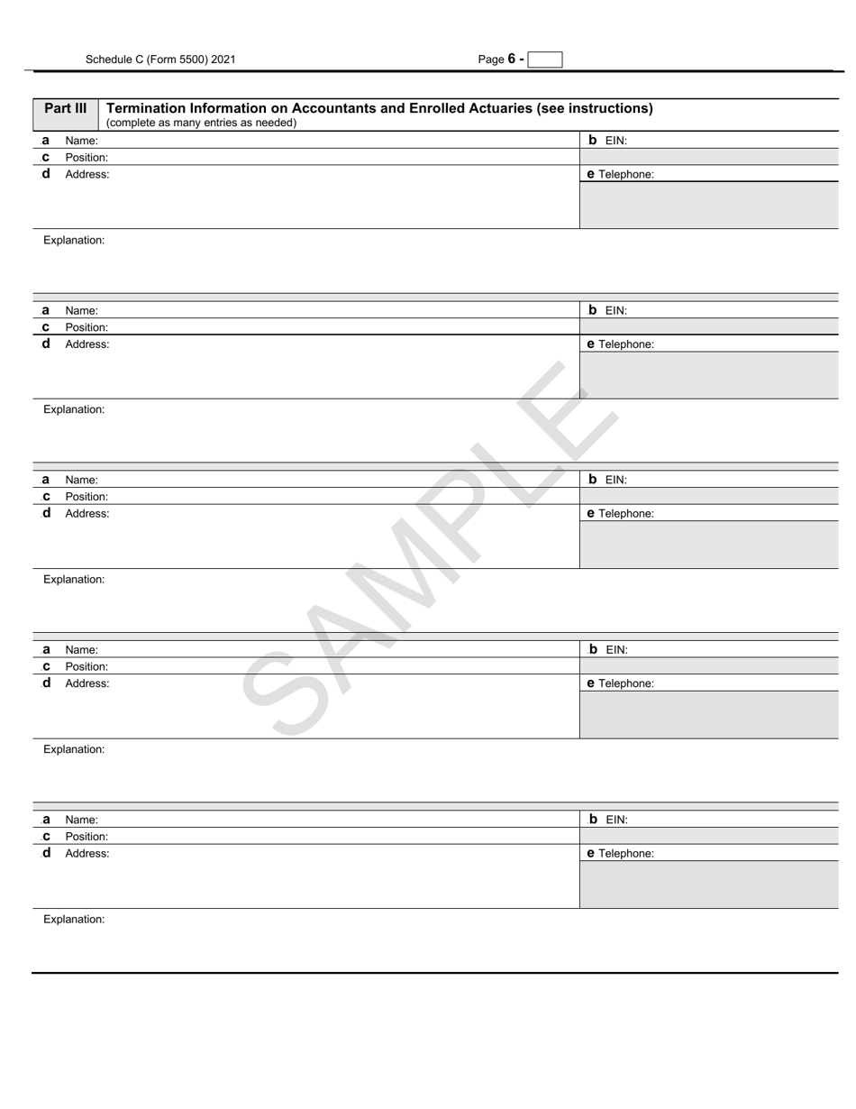 Form 5500 Schedule C Service Provider Information - Sample, Page 6