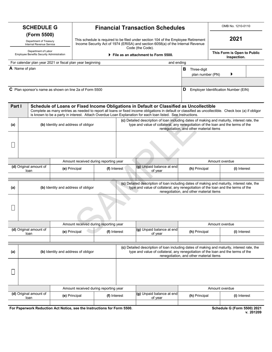 Form 5500 Schedule G Financial Transaction Schedules - Sample, Page 1