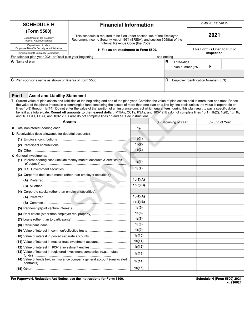 Form 5500 Schedule H Financial Information - Sample, Page 1