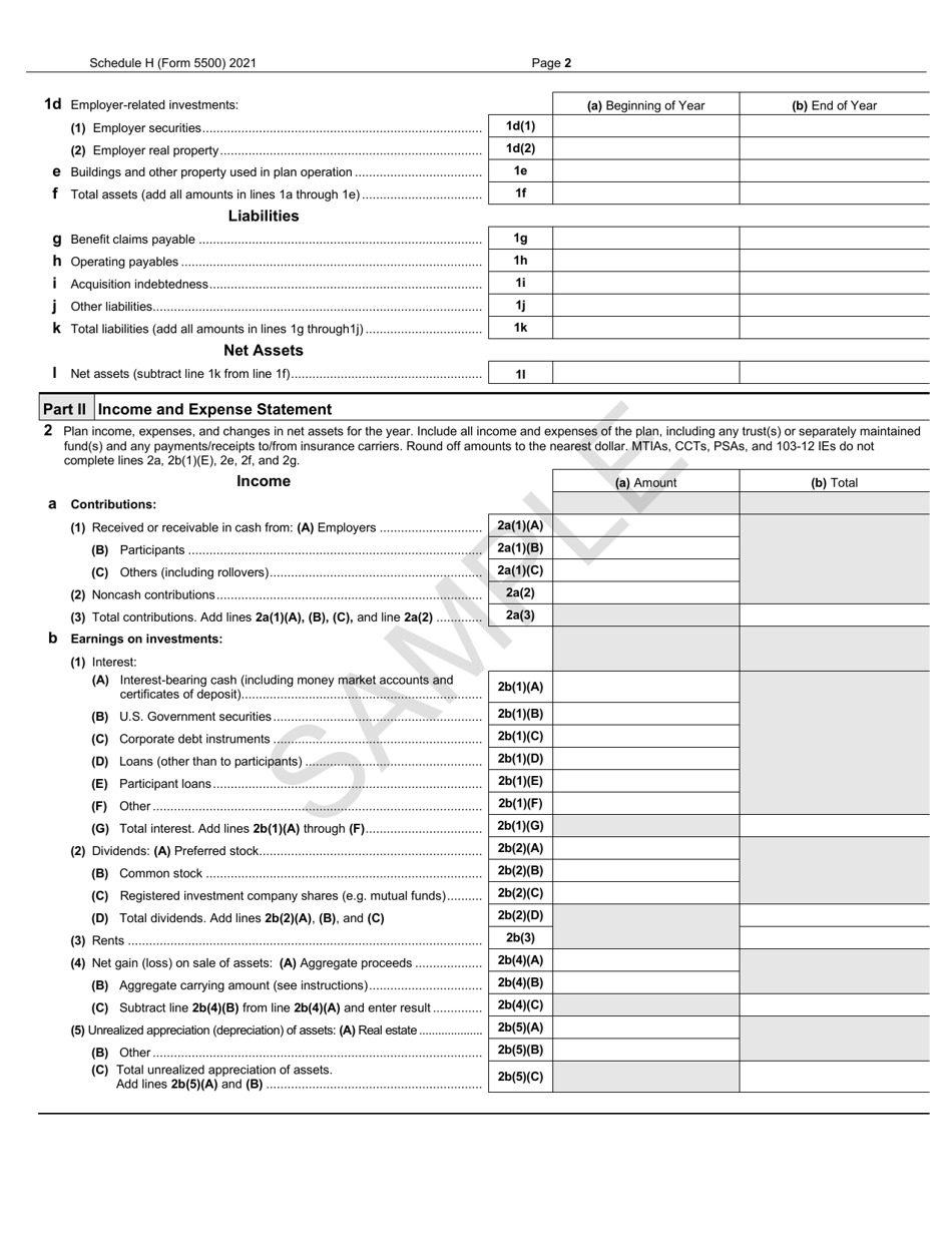 Form 5500 Schedule H 2021 Fill Out, Sign Online and Download