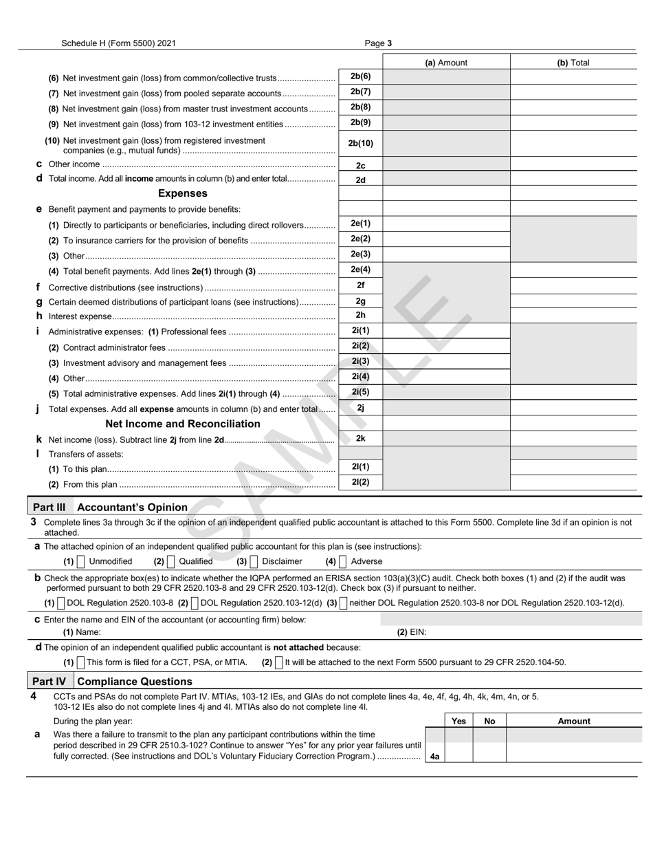 Form 5500 Schedule H 2021 Fill Out, Sign Online and Download