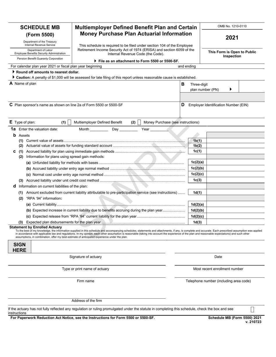 Form 5500 Schedule MB Multiemployer Defined Benefit Plan and Certain Money Purchase Plan Actuarial Information - Sample, Page 1