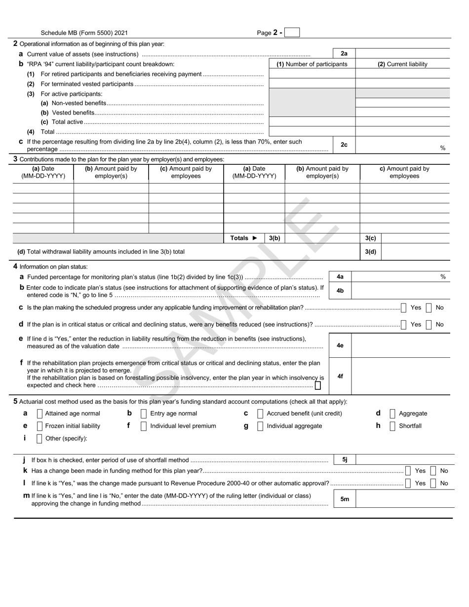 Form 5500 Schedule MB Multiemployer Defined Benefit Plan and Certain Money Purchase Plan Actuarial Information - Sample, Page 2