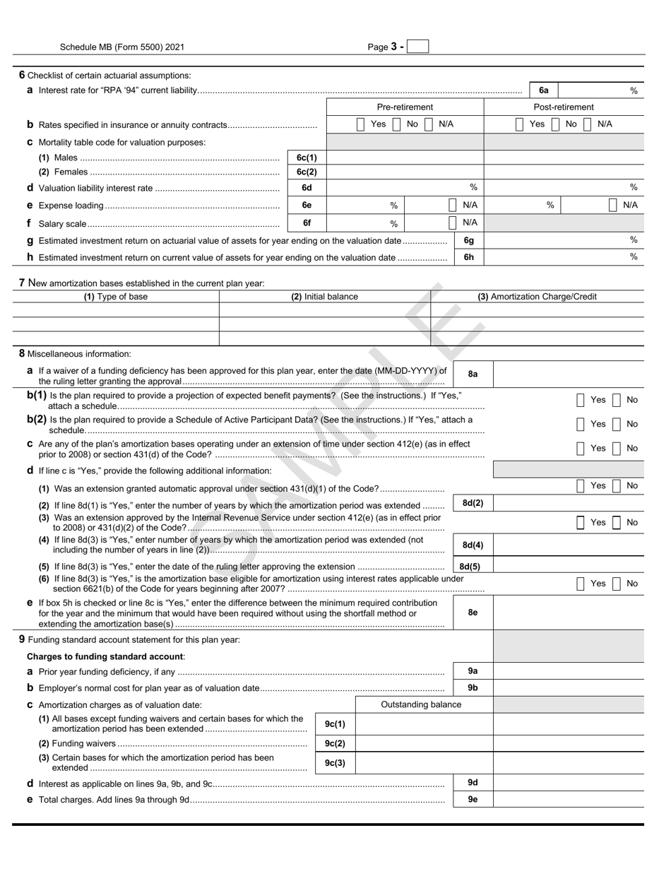 Form 5500 Schedule MB - 2021 - Fill Out, Sign Online and Download ...