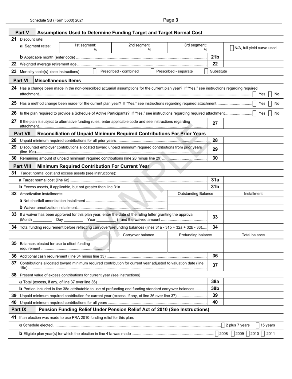 Form 5500 Schedule SB Single-Employer Defined Benefit Plan Actuarial Information - Sample, Page 3
