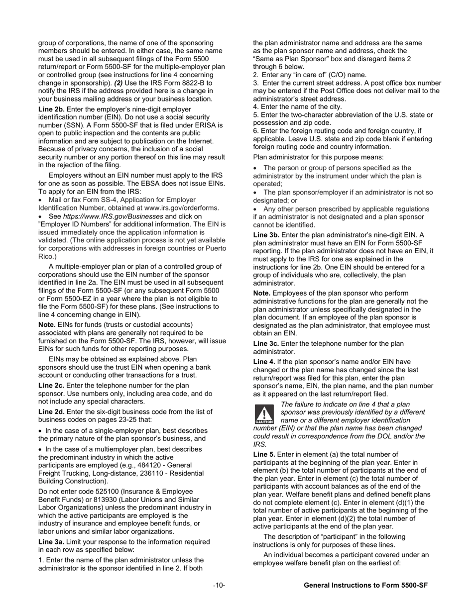 Instructions for Form 5500-SF Short Form Annual Return / Report of Small Employee Benefit Plan, Page 10