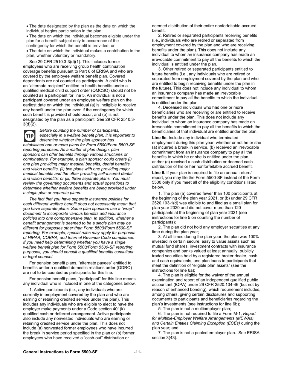 Instructions for Form 5500-SF Short Form Annual Return / Report of Small Employee Benefit Plan, Page 11