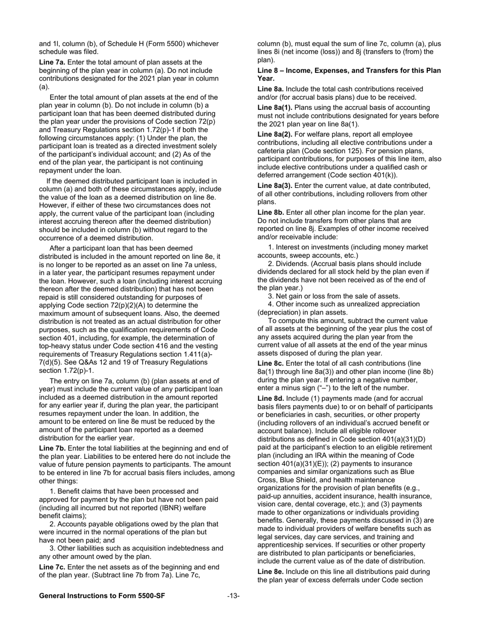 Instructions for Form 5500-SF Short Form Annual Return / Report of Small Employee Benefit Plan, Page 13