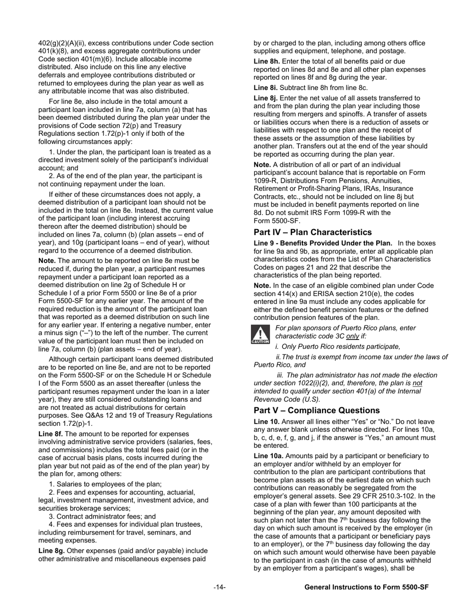Instructions for Form 5500-SF Short Form Annual Return / Report of Small Employee Benefit Plan, Page 14