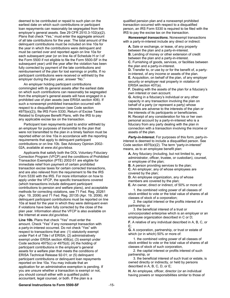 Instructions for Form 5500-SF Short Form Annual Return / Report of Small Employee Benefit Plan, Page 15