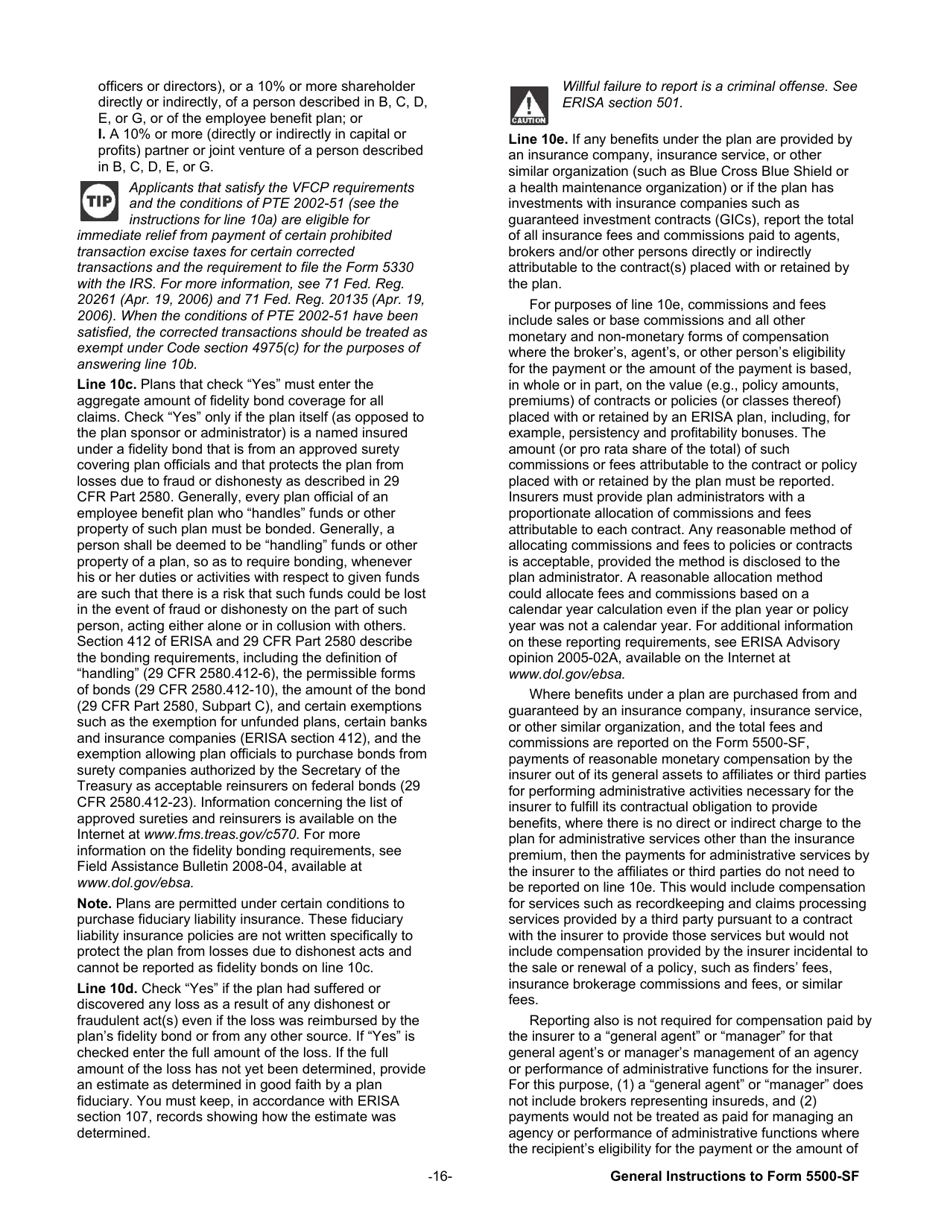 Instructions for Form 5500-SF Short Form Annual Return / Report of Small Employee Benefit Plan, Page 16
