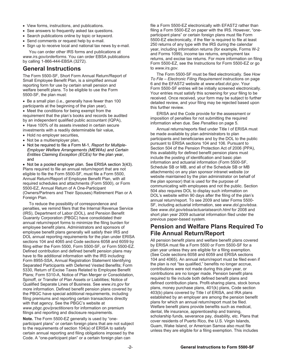 Instructions for Form 5500-SF Short Form Annual Return / Report of Small Employee Benefit Plan, Page 2