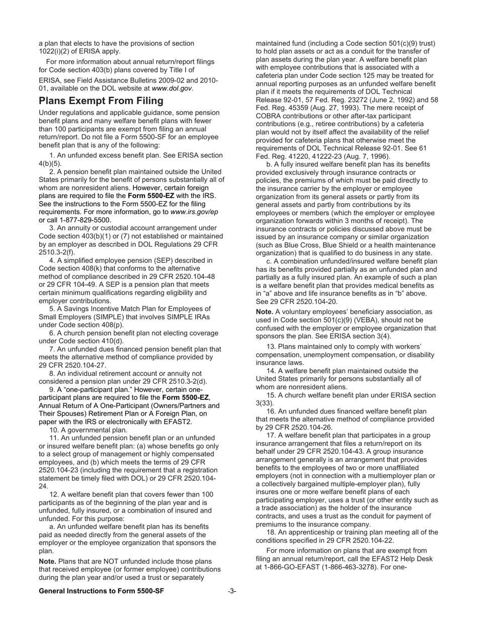 Instructions for Form 5500-SF Short Form Annual Return / Report of Small Employee Benefit Plan, Page 3