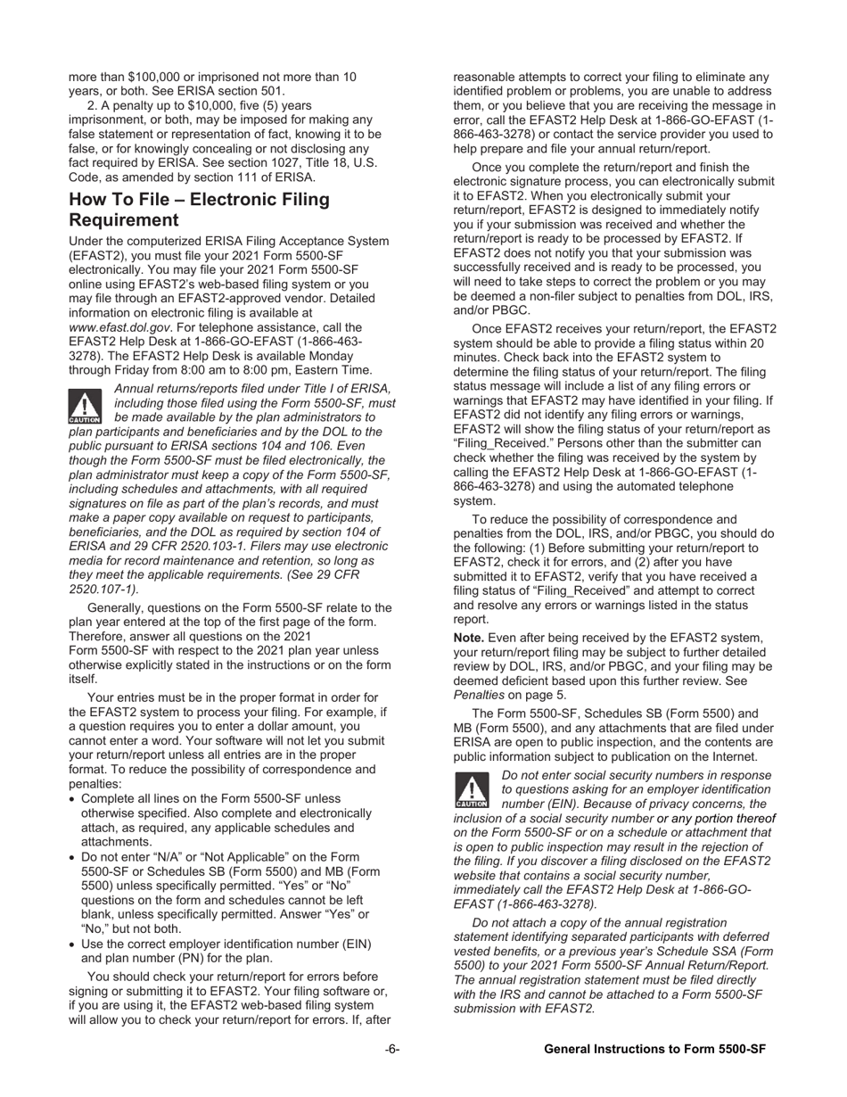 Instructions for Form 5500-SF Short Form Annual Return / Report of Small Employee Benefit Plan, Page 6