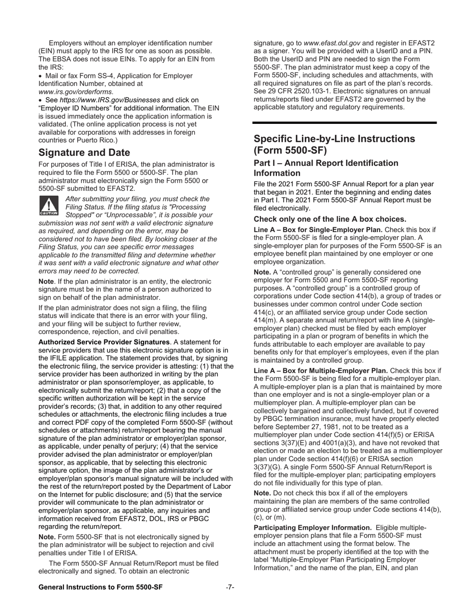 Instructions for Form 5500-SF Short Form Annual Return / Report of Small Employee Benefit Plan, Page 7