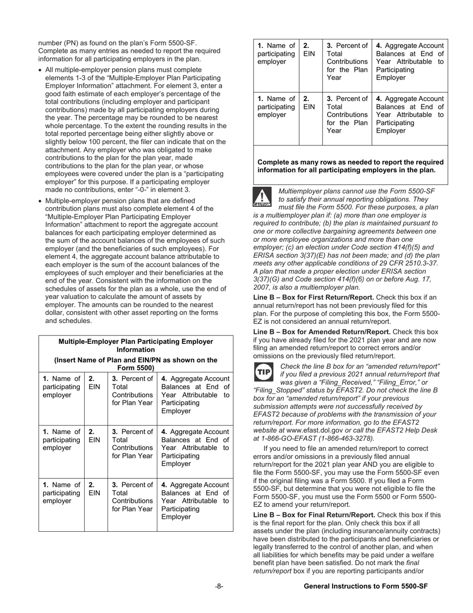 Instructions for Form 5500-SF Short Form Annual Return / Report of Small Employee Benefit Plan, Page 8