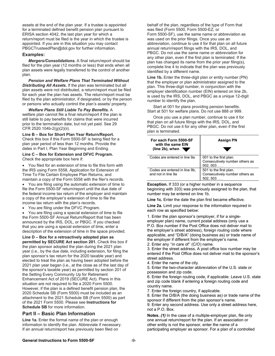 Instructions for Form 5500-SF Short Form Annual Return / Report of Small Employee Benefit Plan, Page 9