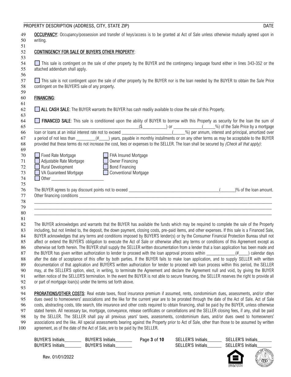 Louisiana Residential Agreement to Buy or Sell - Louisiana, Page 3