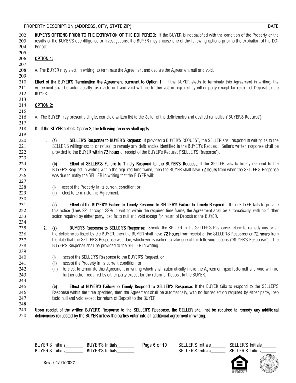 Louisiana Residential Agreement to Buy or Sell - Louisiana, Page 6