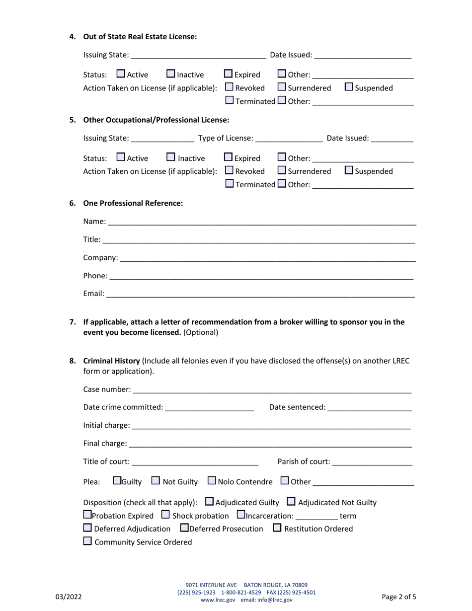 Application for Felony Review - Louisiana, Page 2