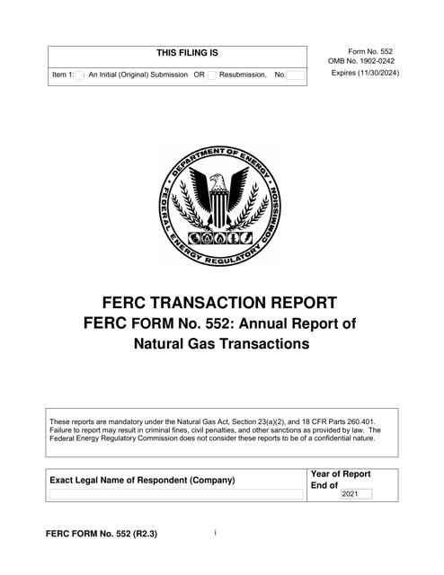 FERC Form 552  Printable Pdf