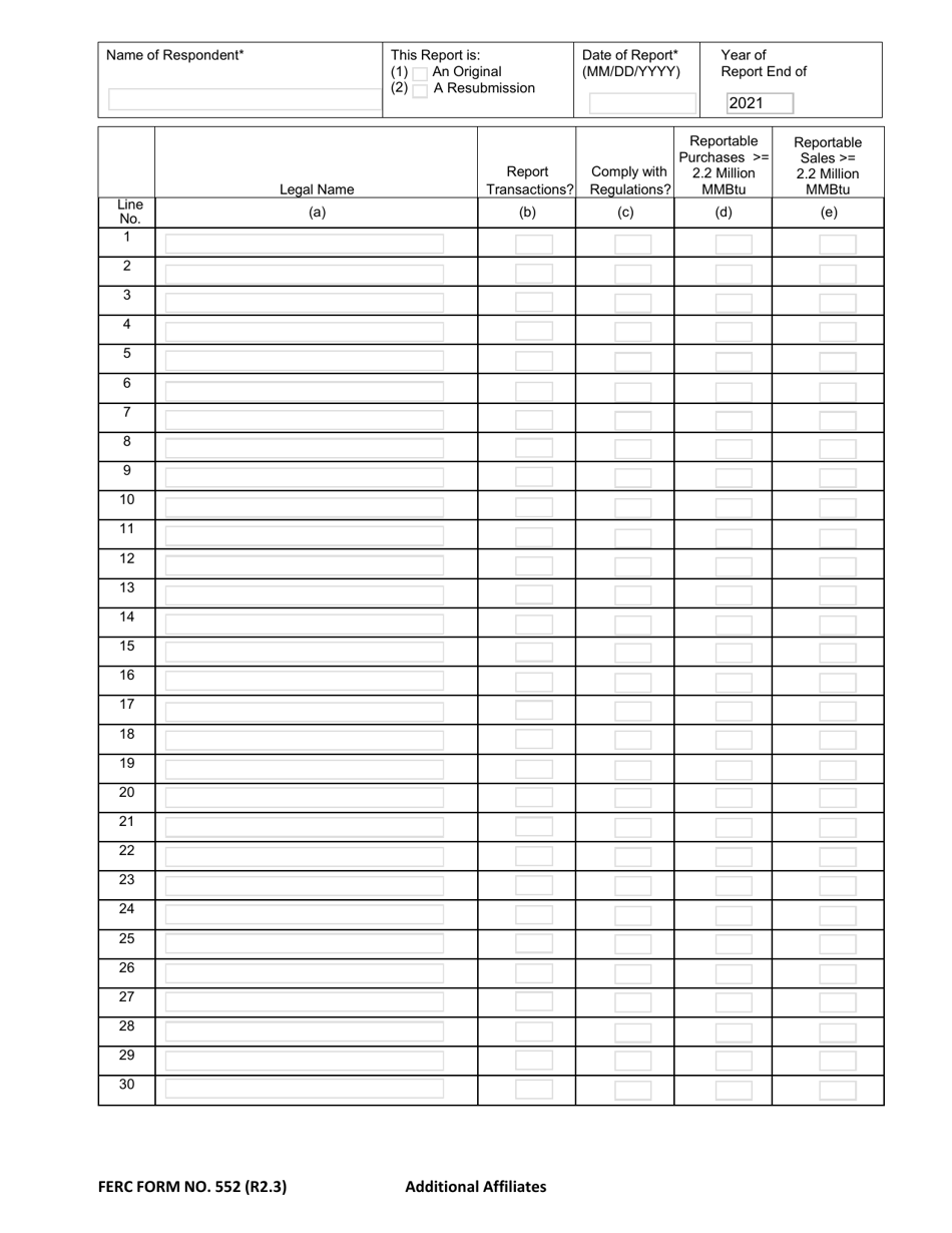 FERC Form 552 - Fill Out, Sign Online and Download Fillable PDF ...