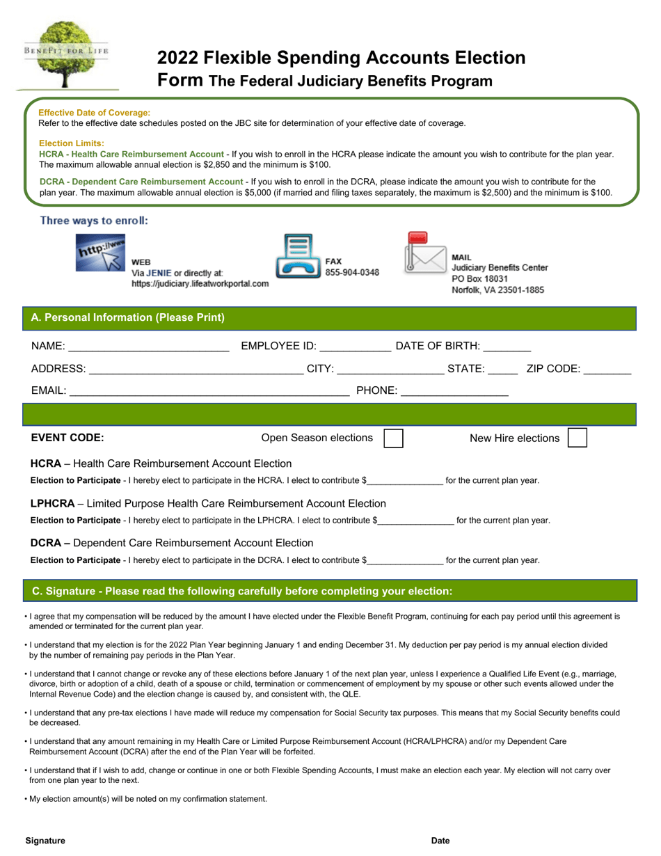 2022 Flexible Spending Accounts Election Form the Federal Judiciary