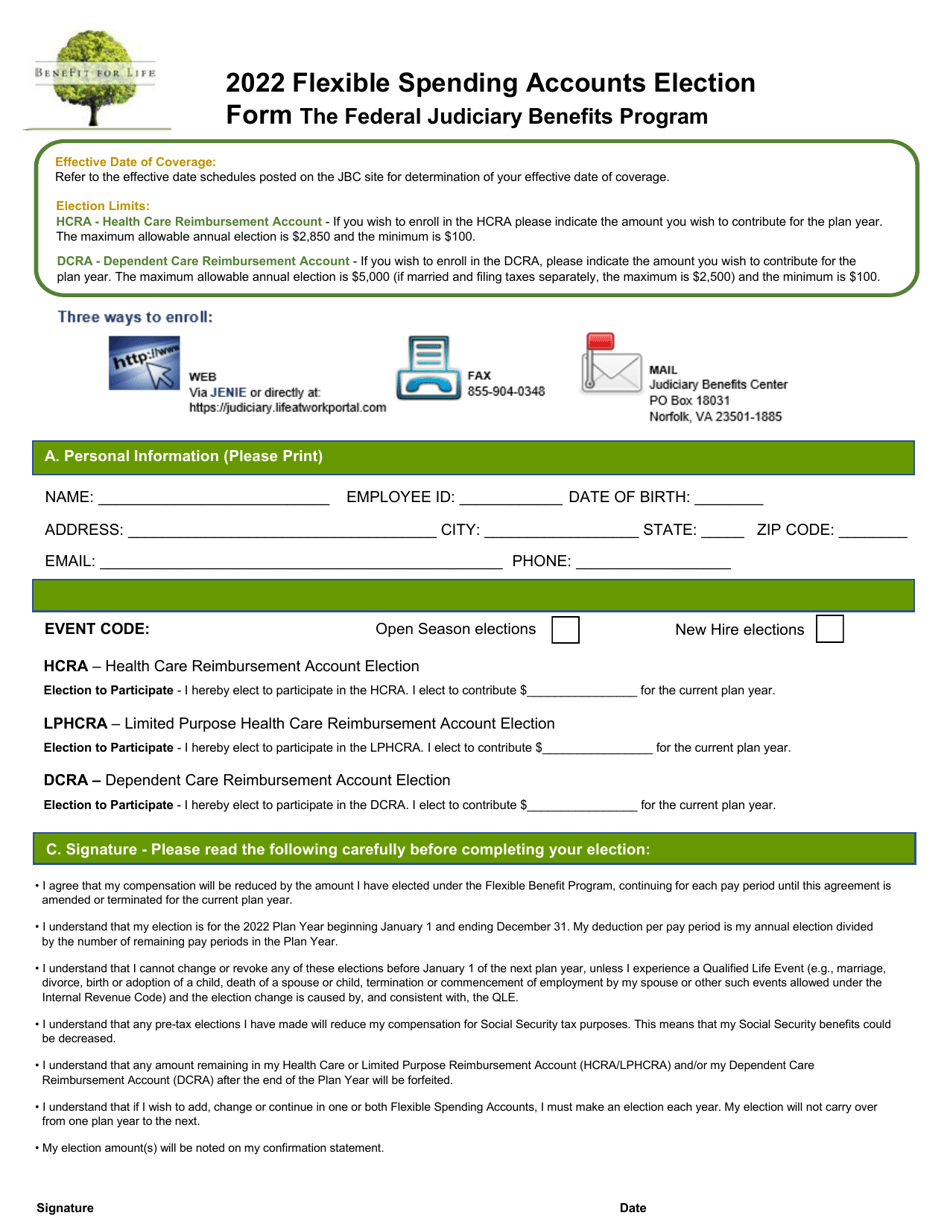 Flexible Spending Accounts Election Form - the Federal Judiciary Benefits Program, Page 1