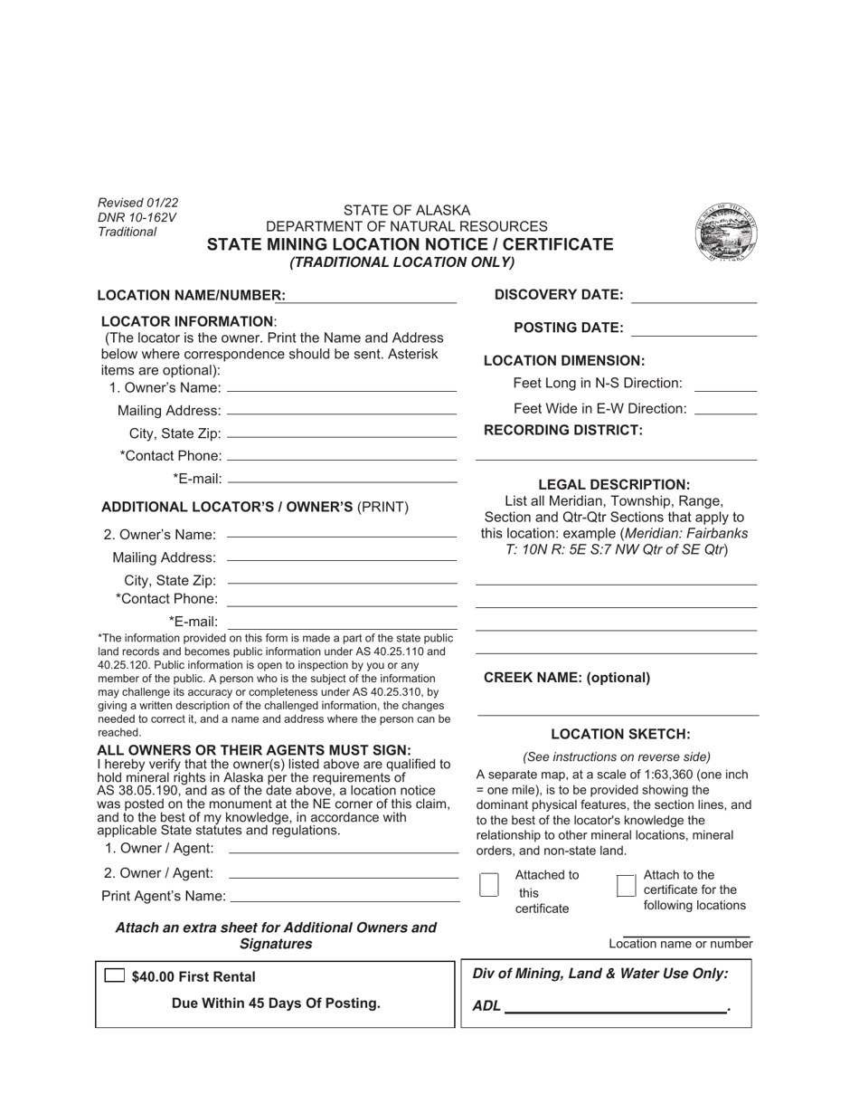 State Mining Claim Notice / Certificate for Traditional Claims - Alaska, Page 1