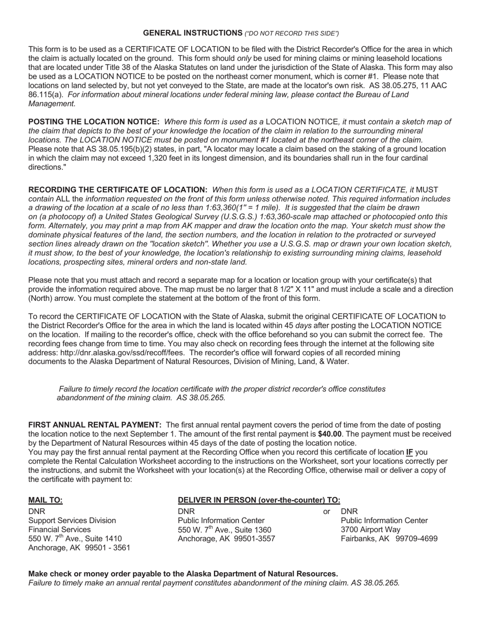 State Mining Claim Notice / Certificate for Traditional Claims - Alaska, Page 2