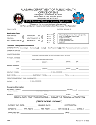 Document preview: EMS Provider Service License Application - Alabama