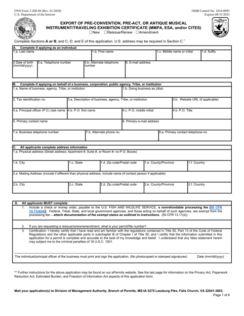 FWS Form 3-200-88  Printable Pdf