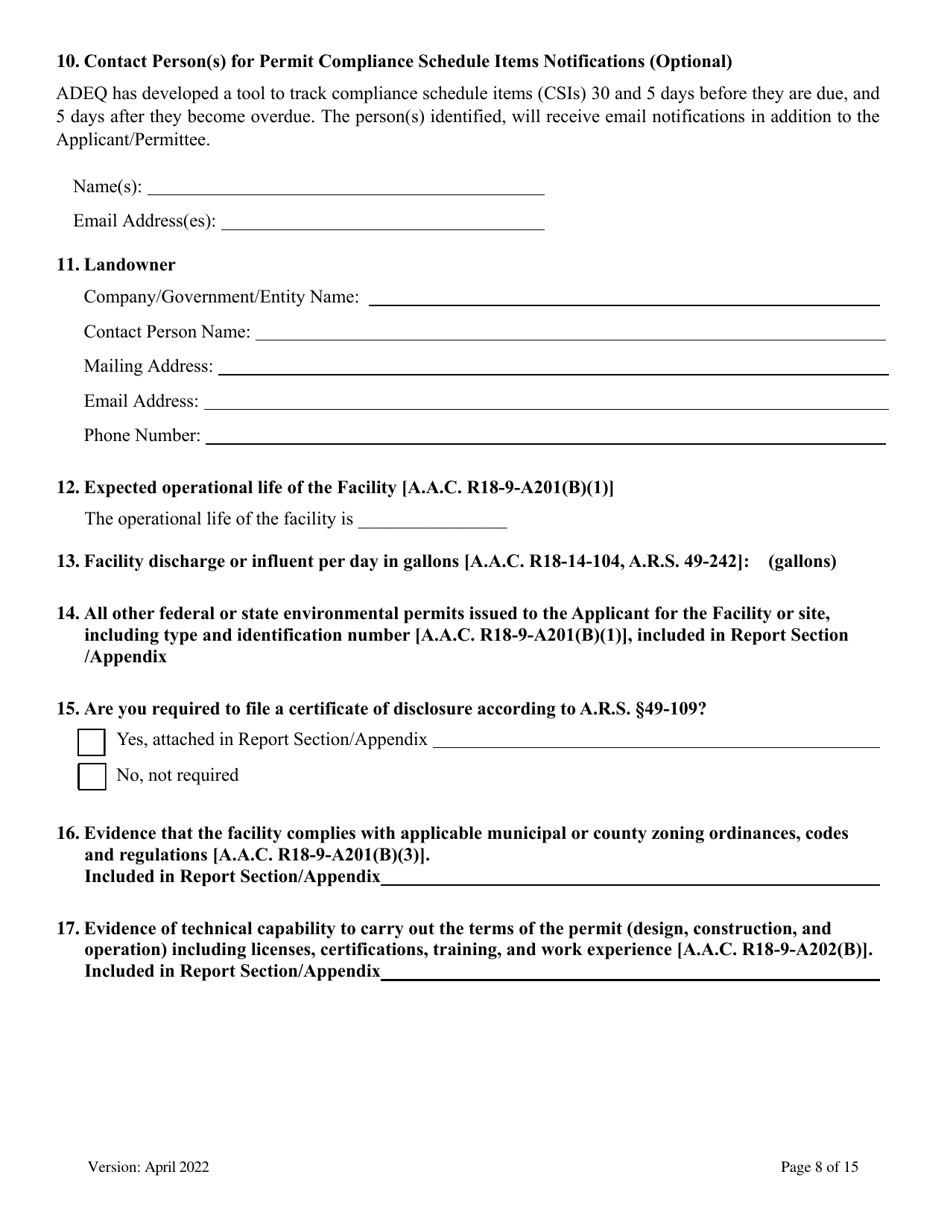 Aquifer Protection Permit Application - Arizona, Page 8