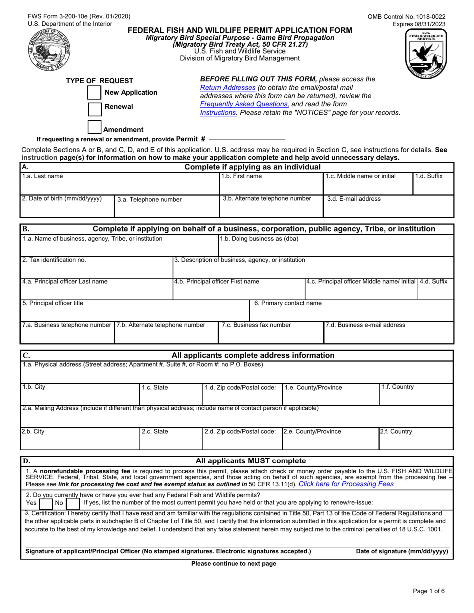 FWS Form 320010E Download Fillable PDF or Fill Online Federal Fish