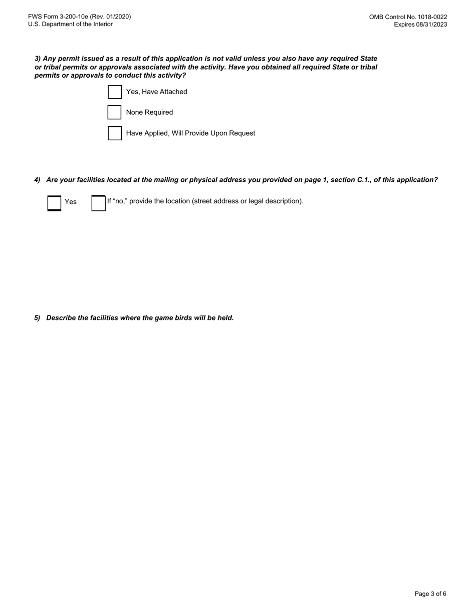 FWS Form 3-200-10E Federal Fish and Wildlife Permit Application Form: Special Purpose - Migratory Game Bird Propagation, Page 3