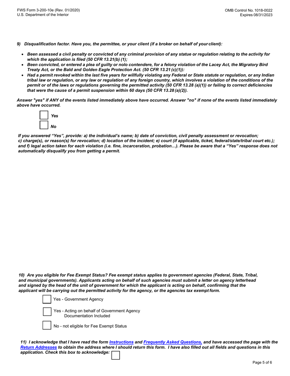 FWS Form 3-200-10E Federal Fish and Wildlife Permit Application Form: Special Purpose - Migratory Game Bird Propagation, Page 5