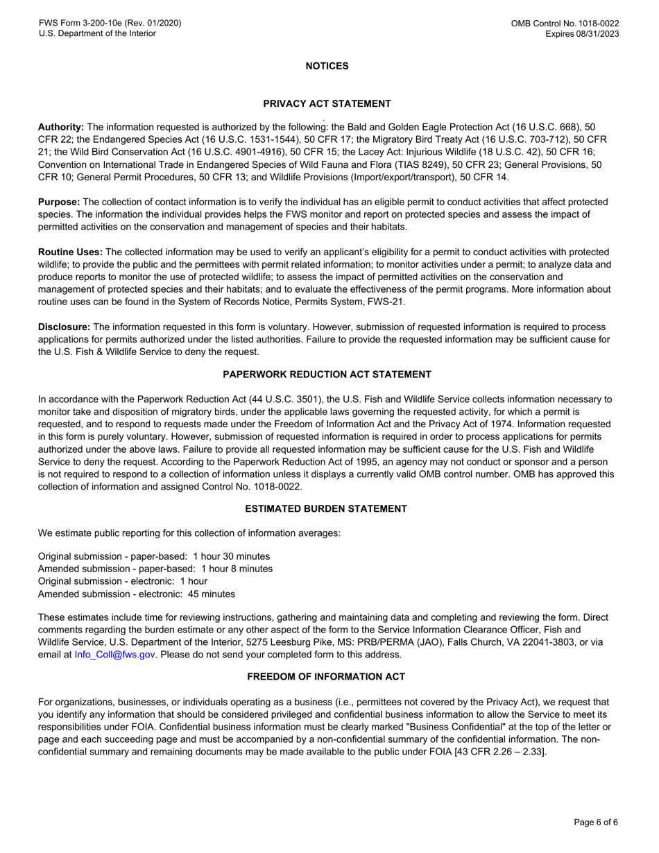 FWS Form 3-200-10E Federal Fish and Wildlife Permit Application Form: Special Purpose - Migratory Game Bird Propagation, Page 6