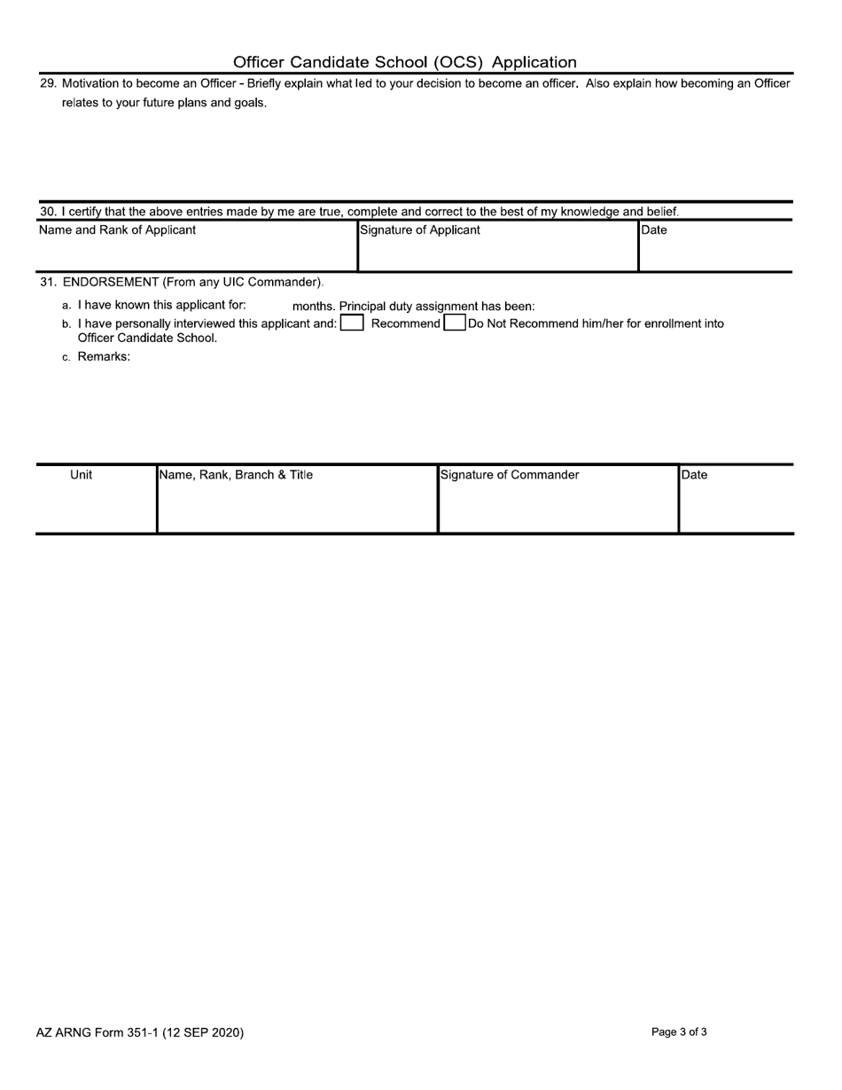AZ ARNG Form 351-1 Officer Candidate School (Ocs) Application - Arizona, Page 3