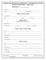 Form AZ PA204-3 &quot;Request for Public Assistance&quot; - Arizona