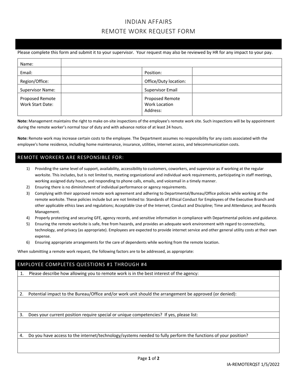 Remote Work Request Form, Page 1