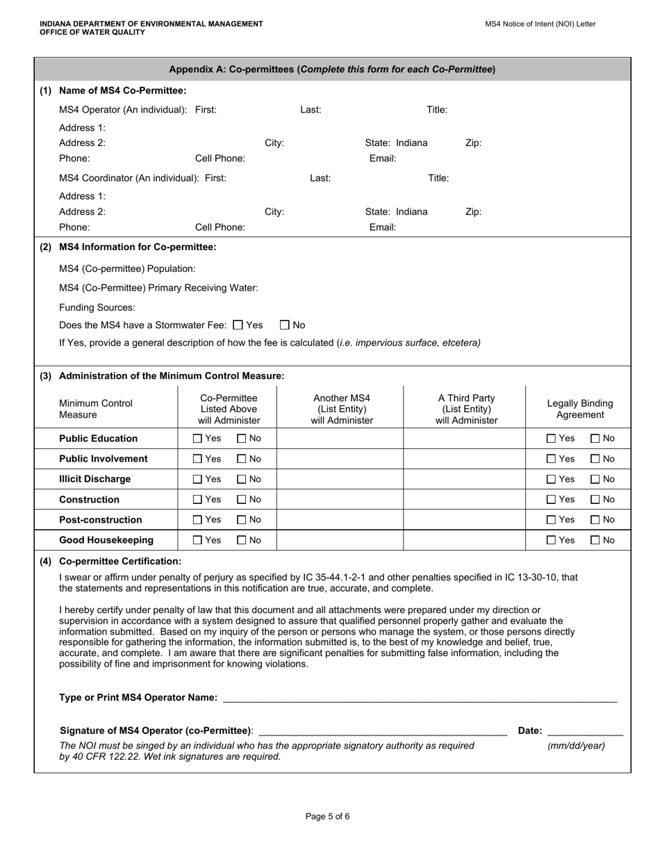 State Form 51270 Municipal Separate Storm Sewer (Ms4) Notice of Intent (Noi) Letter - Indiana, Page 5