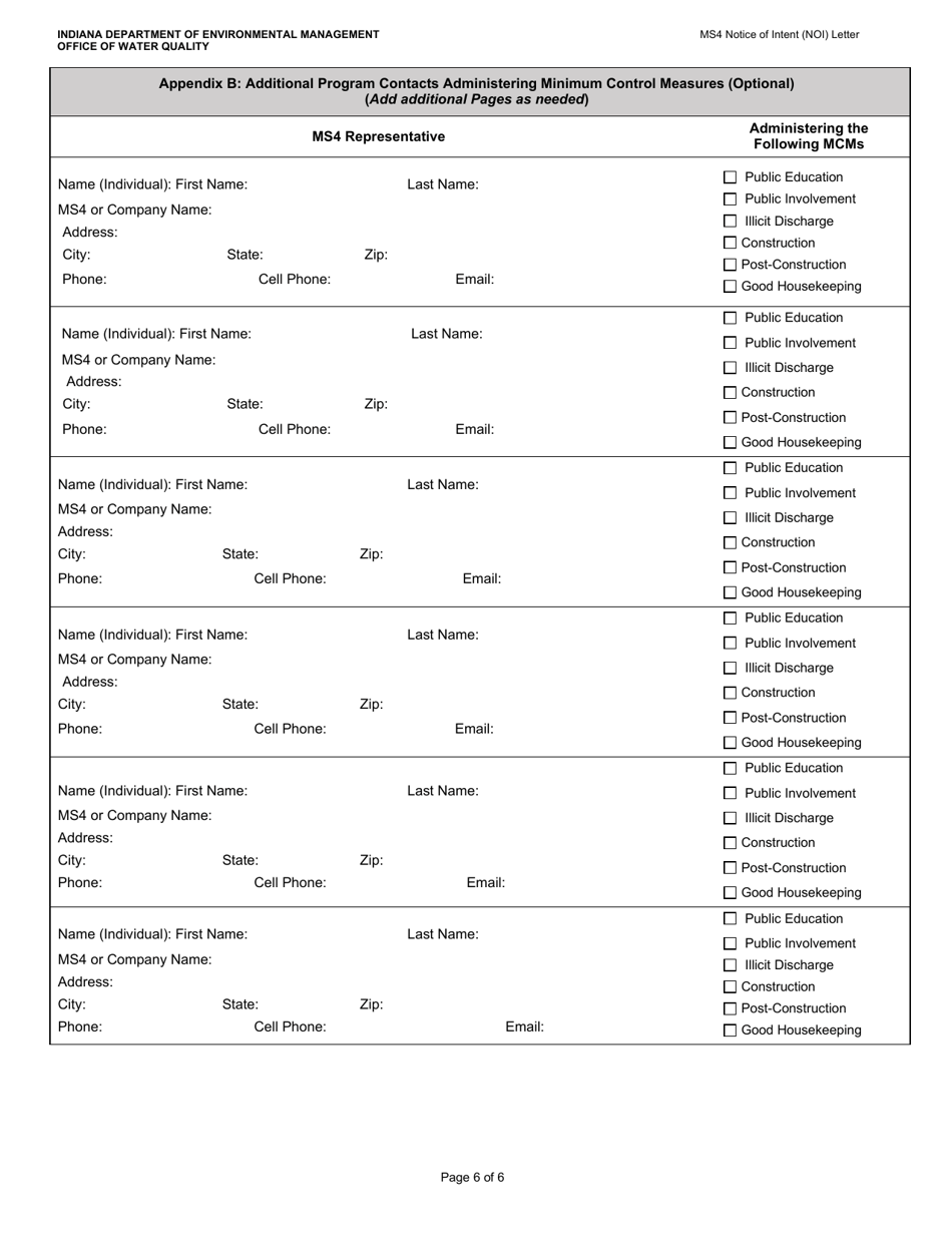 State Form 51270 Municipal Separate Storm Sewer (Ms4) Notice of Intent (Noi) Letter - Indiana, Page 6