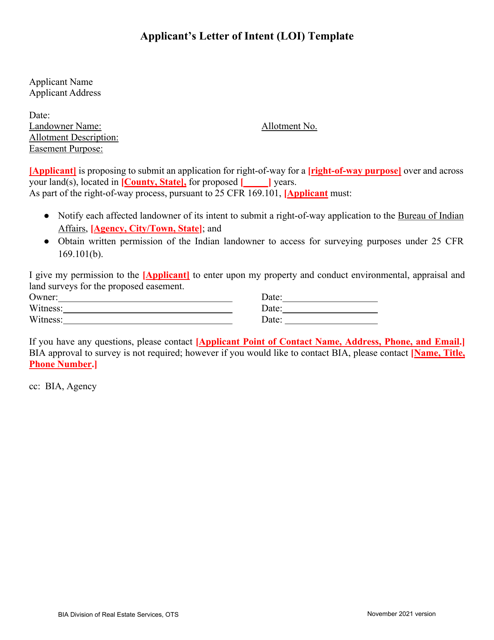 Applicant's Letter of Intent (Loi) Template Download Pdf