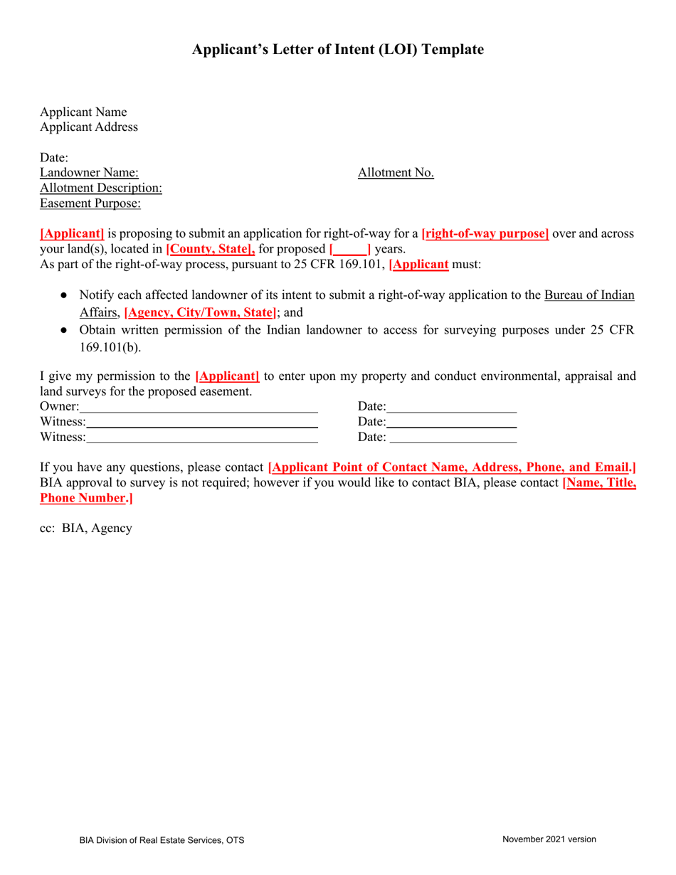 Applicants Letter of Intent (Loi) Template, Page 1