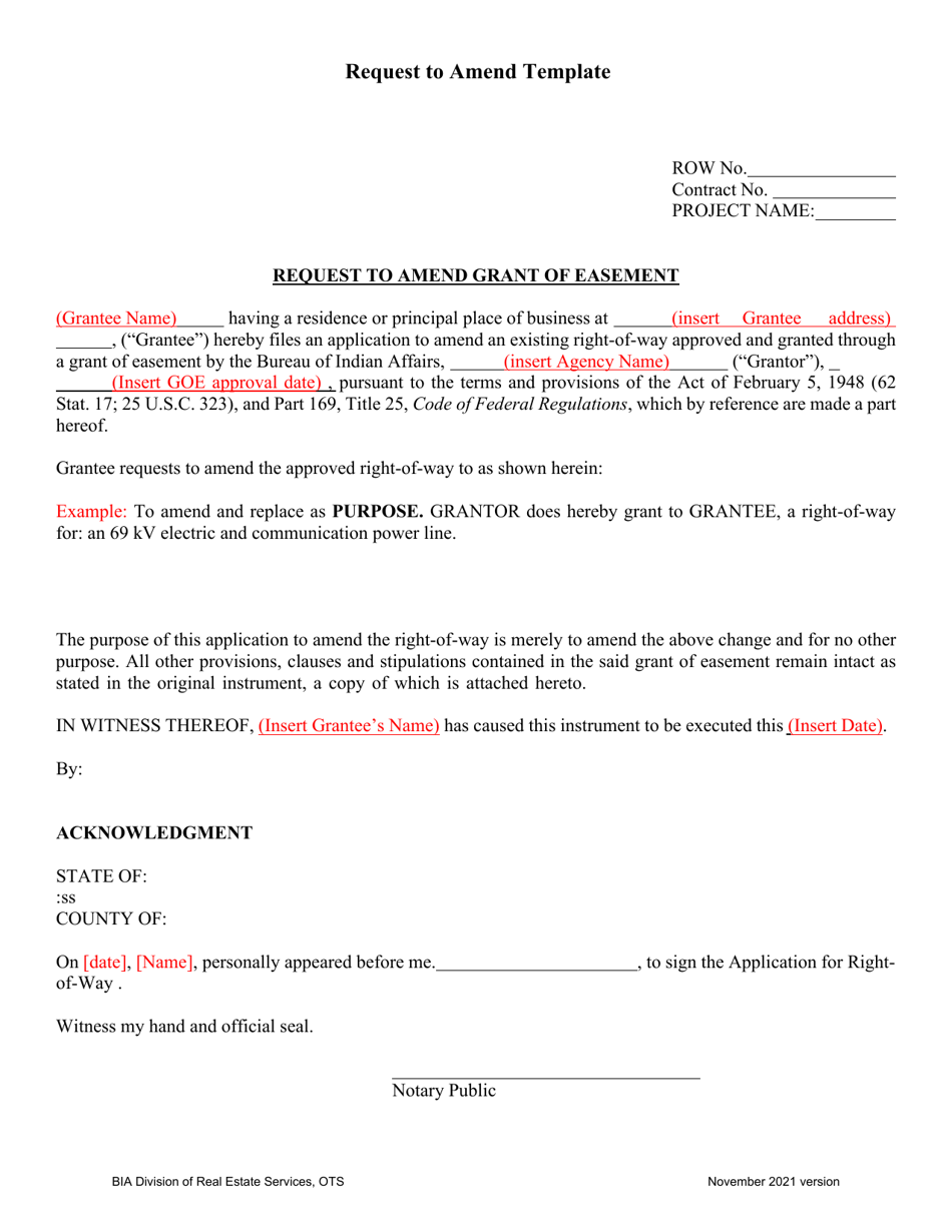 Request to Amend Grant of Easement Template, Page 1