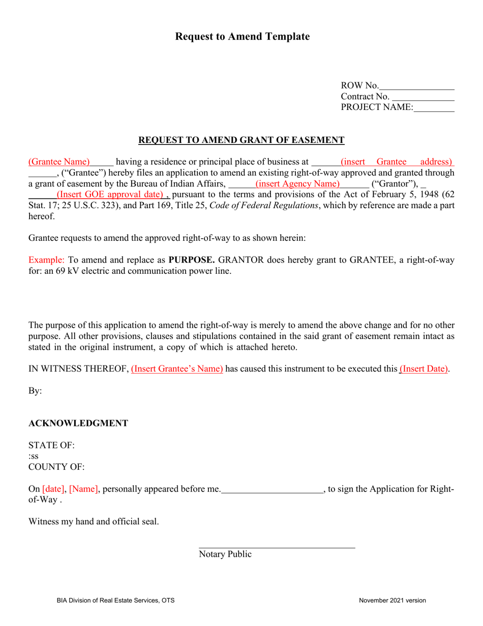 Request to Amend Grant of Easement Template - Fill Out, Sign Online and ...