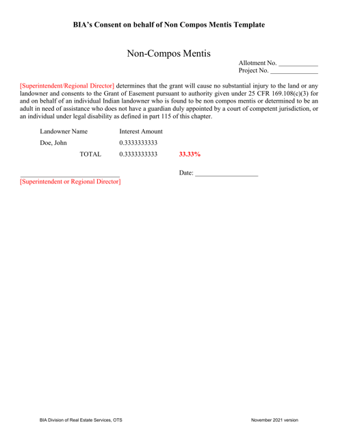 Bia's Consent on Behalf of Non Compos Mentis Template Download Pdf